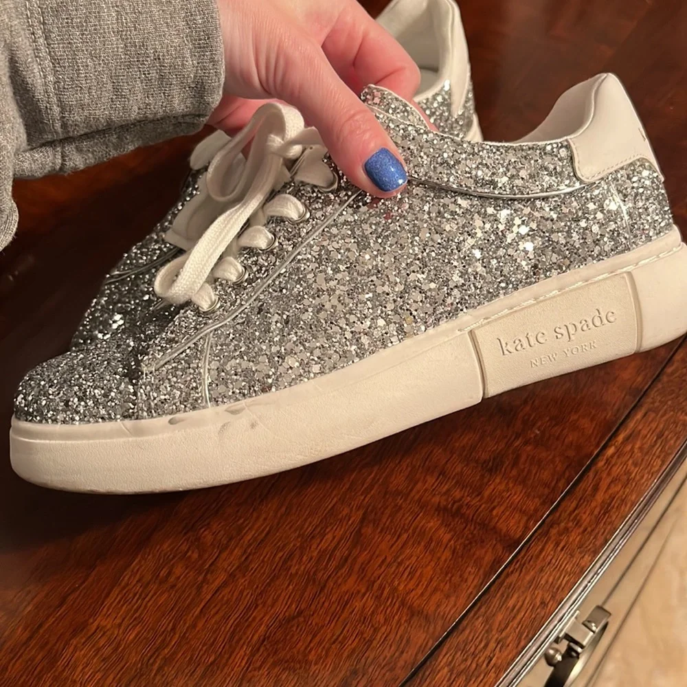Kate Spade New York Lift Glitter Sneaker Silver Size 7